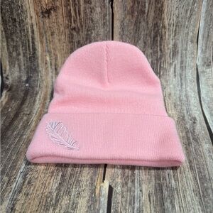 Never Worn Pink Women’s Beanie with Feather Embroidery Item #PHK6471